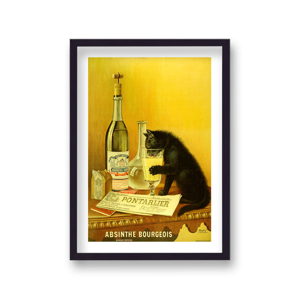 Vintage Advertising Print Absinthe Bourgeois Black Cat with Border