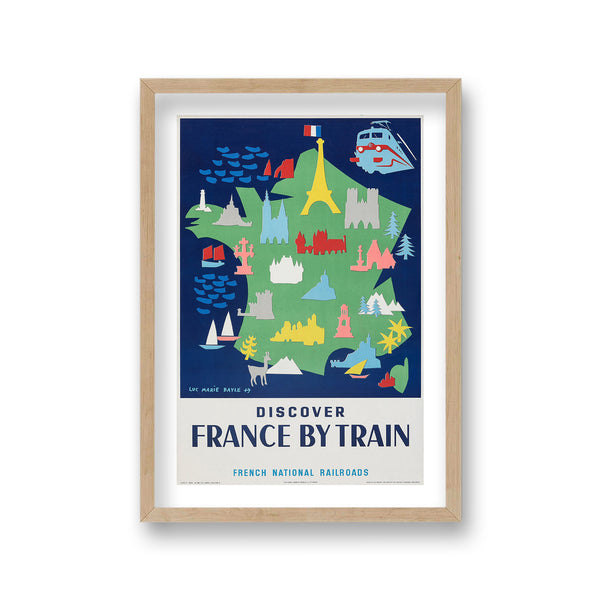 Discover France By Train France Country Map Graphic Vintage Travel Print