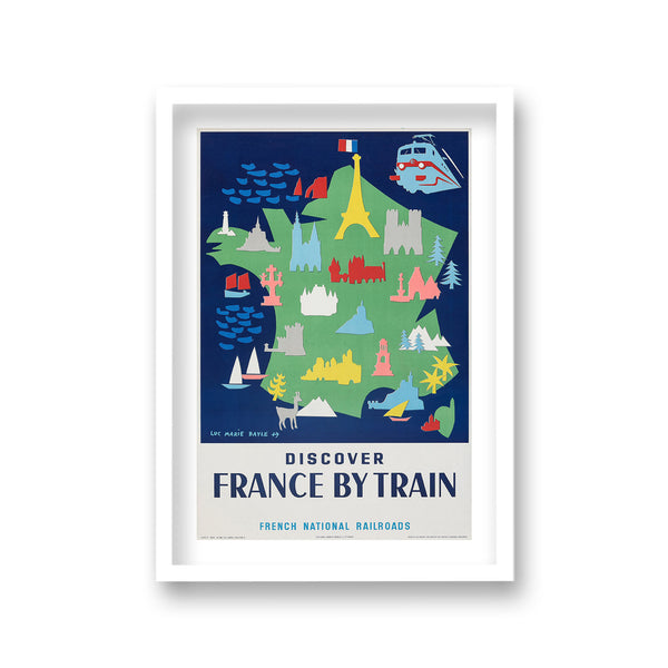 Discover France By Train France Country Map Graphic Vintage Travel Print