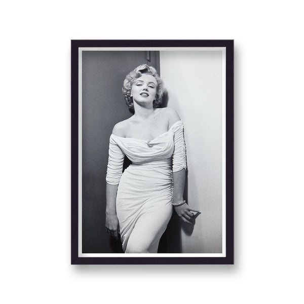 Marilyn Monroe Seductive Pose Low Cut White Gown